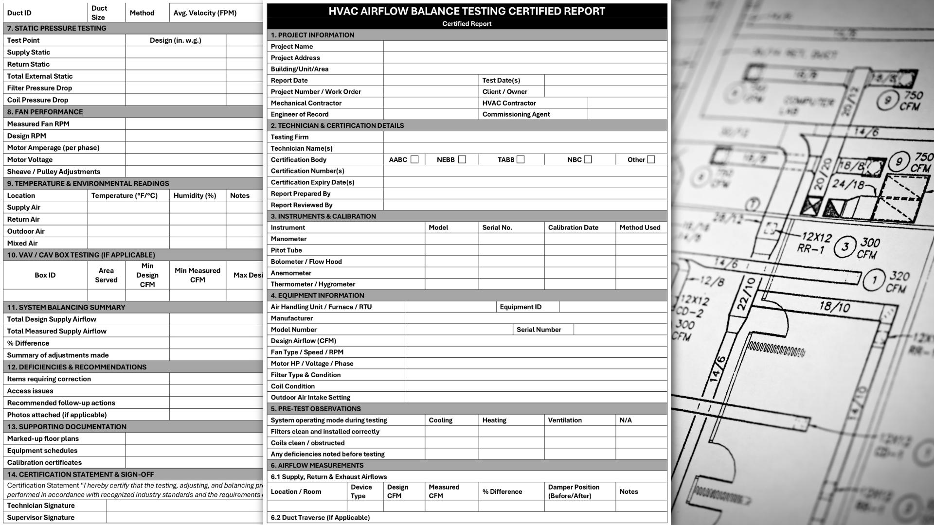 HVAC Airflow Balancing Report Document Example